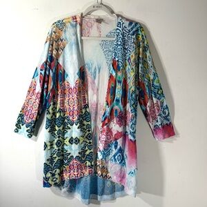 Chico’s light weight multi-colored cotton open cardigan